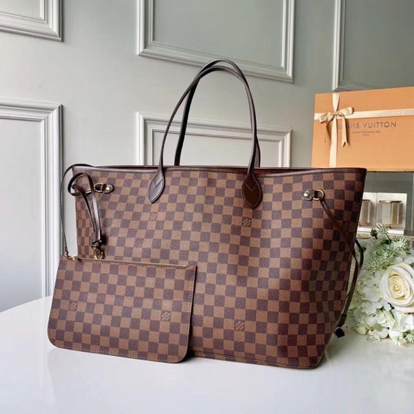 Louis Vuitton Neverfull Brown check Designer DesignerHandbag Made in italy