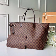 Louis Vuitton Neverfull Brown check Designer DesignerHandbag Made in italy
