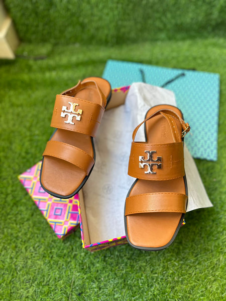 TORY BURCH EVERLY DOUBLE STRAP LEATHER FLAT SANDALs