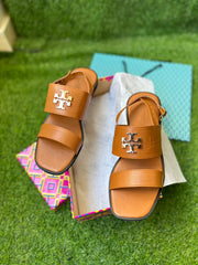 TORY BURCH EVERLY DOUBLE STRAP LEATHER FLAT SANDALs