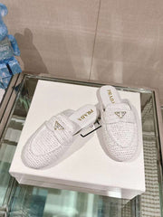 Prada Woven Round Flat Bottom Muller Half slippers