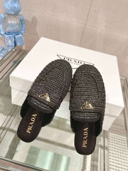 Prada Woven Round Flat Bottom Muller Half slippers