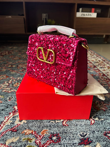 Vltn purple studs handbag