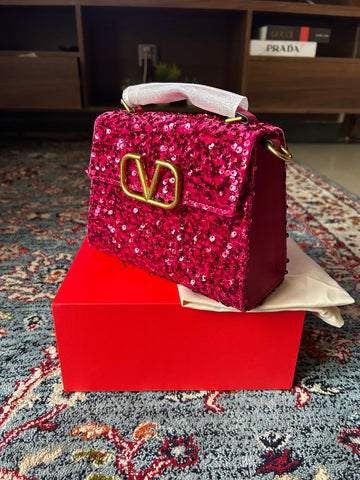 Vltn purple studs handbag