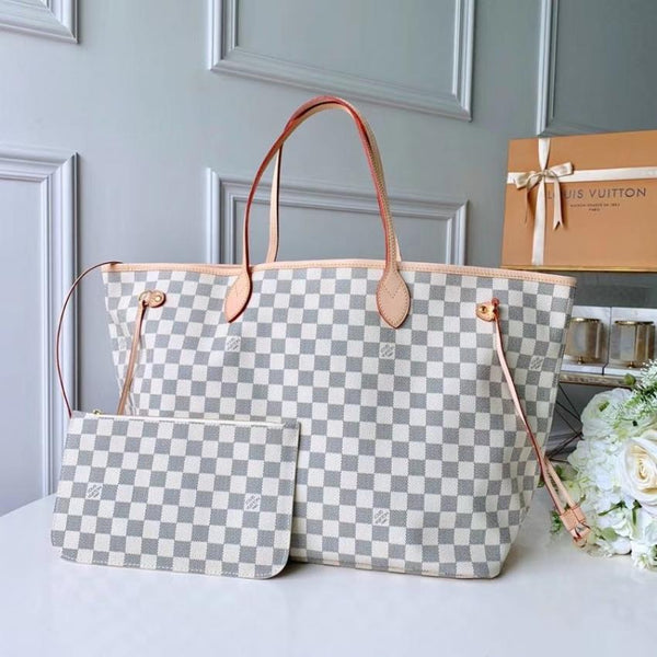 Louis Vuitton Neverfull white check Designer Handbag Made in italy